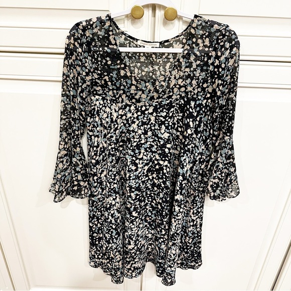 Anthropologie Paper Crown Droplets Splatter Print Swing Dress Flowy Bell Sleeve - Picture 3 of 9